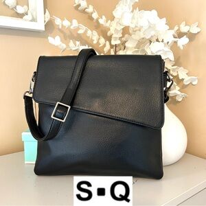 S.Q. Vegan Crossbody Messenger Bag in Black Pebble